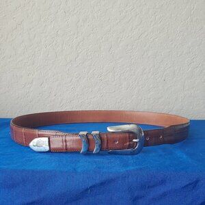 VTG Brighton Onyx Belt 38 Brown Leather Buckle Western 19407